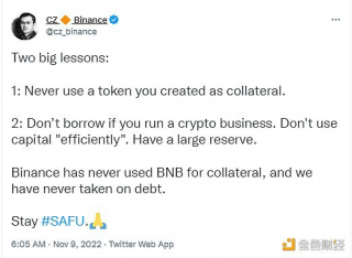 CZ：Binance从未使用BNB作为抵押物，也从未承担过债务