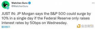 摩根大通：如果美联储在周三仅加息50个基点，标普500指数可能在一天内飙升10%