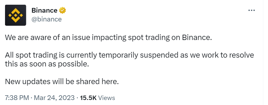 binance：现货交易出现问题已暂停，正努力解决-第1张图片-欧意下载